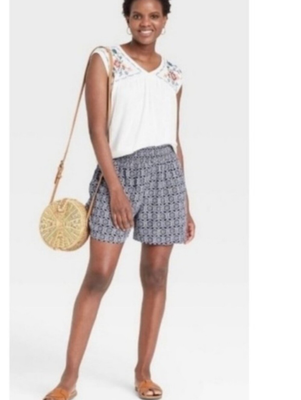 Knox Rose Navy Blue Printed Elastic-Waist Shorts🎈